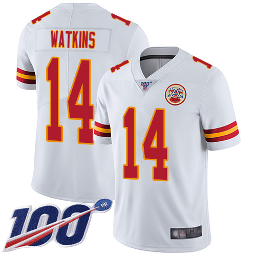 Youth Kansas City Chiefs #14 Watkins Sammy White Vapor Untouchable Limited Player 100th Season Football Nike NFL Jersey